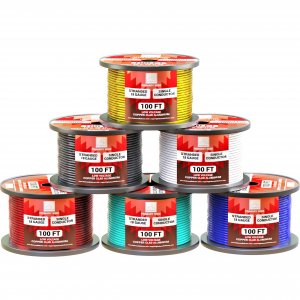 18 Gauge Wire Combo 6 Pack (600ft Total) 100ft Per Roll, 12V Low Voltage Automotive and Electrical Cable, Copper Clad Aluminum (CCA)