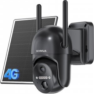 SEHMUA 4G LTE Cellular Solar Security Camera Wireless Outdoor, No Wi-Fi Solar Powered Camera, 360° Live View, 2K Color Night Vision, PIR Motion Sensor, Two-Way Talk, Built-in SIM Card