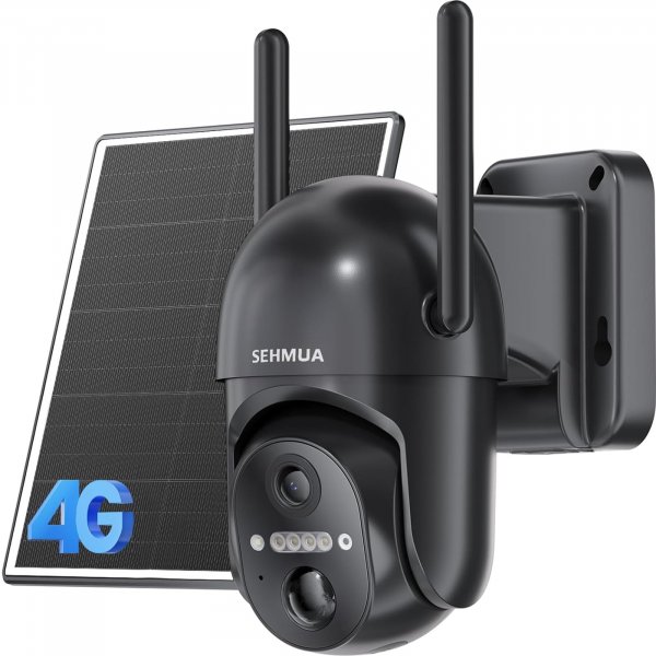 SEHMUA 4G LTE Cellular Solar Security Camera Wireless Outdoor, No Wi-Fi Solar Powered Camera, 360° Live View, 2K Color Night Vision, PIR Motion Sensor, Two-Way Talk, Built-in SIM Card