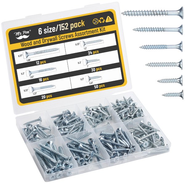 Mr. Pen- Wood Screws Assortment Kit, 152 pcs, Silver, Phillips Flat Head