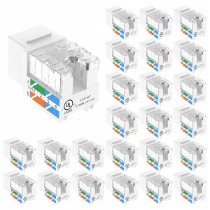VCE UL Listed Cat6 Keystone Jacks 10Gbps 25-Pack, White