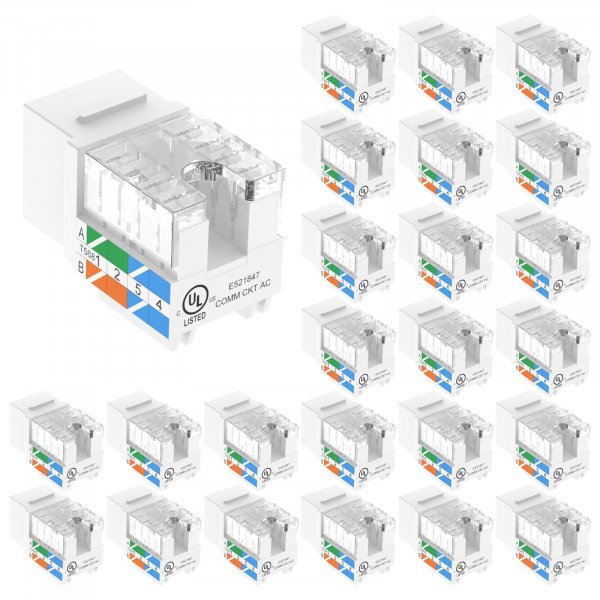 VCE UL Listed Cat6 Keystone Jacks 10Gbps 25-Pack, White