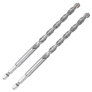 3/8 Inch Masonry Drill Bits (2 Pack - 6" Length Industrial Grade) Carbide Tipped Easily Cuts Through Concrete, Cement, Block, Stone, & More!