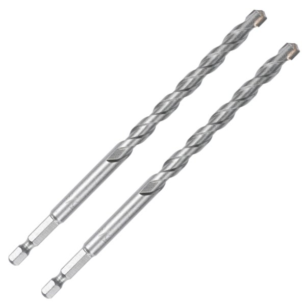 3/8 Inch Masonry Drill Bits (2 Pack - 6" Length Industrial Grade) Carbide Tipped Easily Cuts Through Concrete, Cement, Block, Stone, & More!