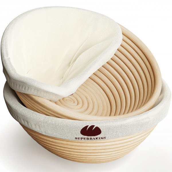 Superbaking Sourdough Starter Kit, 9" Round Banneton Bread Proofing Basket Set of 2, Sourdough Bread Baking Supplies, Sourdough Tools with Silicone Bread Sling, Bread Making Tools, Baking Gifts