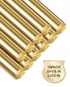 LRVOJUY 10-Pack Solid Brass Rods, 1/8 x 12 Inch Brass Rod, Premium Brass Round Stock, Precision-Cut with Polished Finish, Ideal for Knife Handle Pins, Machining, Crafts, and DIY Projects