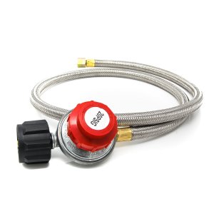 GasOne 2113 0-20 PSI Adjustable High Pressure Propane Regulator with 4 ft Steel Braided Hose – QCC1 Type, Works with Burners, Turkey Fryers, Smokers & Heaters