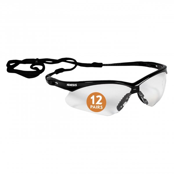 KleenGuard™ V30 Nemesis™ Safety Glasses (25679), with KleenVision™ Anti-Fog Coating, Clear Lenses, Black Frame, Unisex for Men and Women (Qty 12)