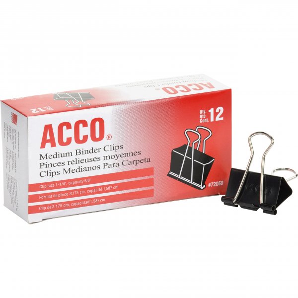 ACCO Binder Clips, Medium, Black, 12 per Box, 2 Boxes (72062)