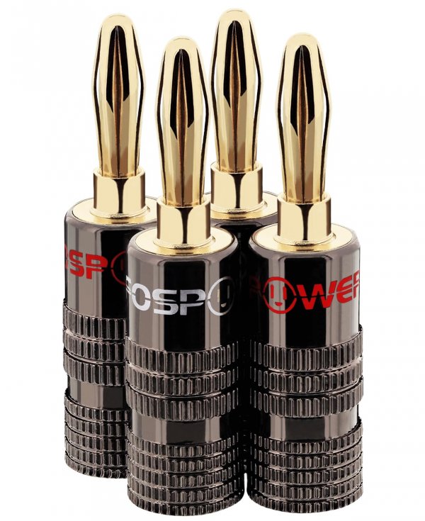 FosPower Banana Plugs (2 Pairs/4 Pcs), 24K Gold Plated Speaker Connectors