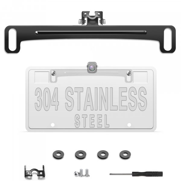 Pixelman Universal Car Rear View Camera License Plate Bracket, Upgraded Full Stainless Steel Backup Camera Mount, Dash Cam Mirror Accessory, Only Installation Holder