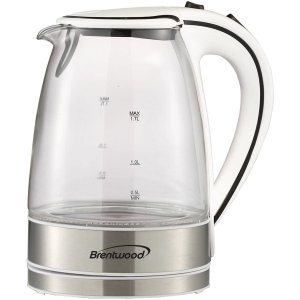 Brentwood Appliances KT-1900W 1.7L Cordless Tempered-Glass Electric Kettle (White)