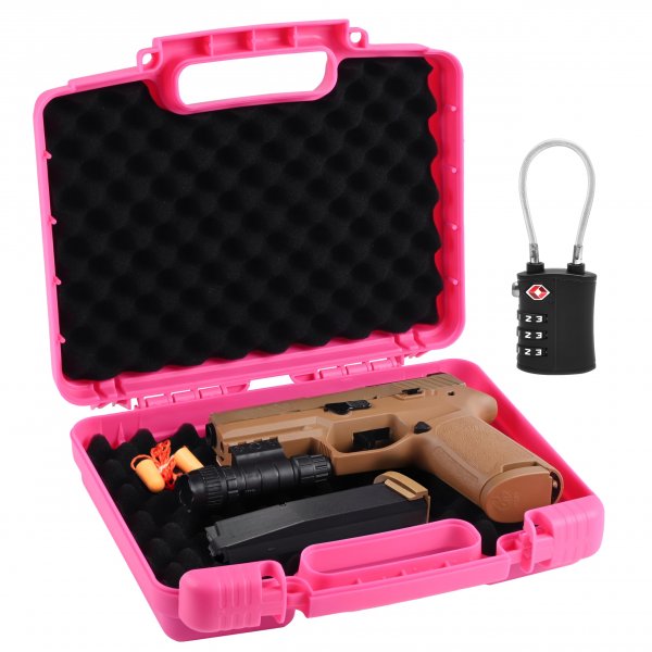 Kinghardcase Pink 9mm Lockable Gun Case – TSA Approved Firearm Travel Case with 1 TSA Lock, Hard Shell Pistol Case for Handgun and Revolver, 10.3" x 8.8" x 3"