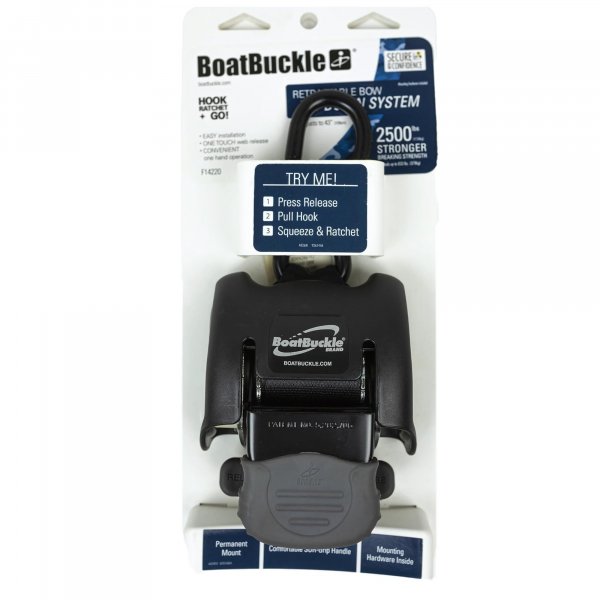 BoatBuckle F14220 G2 Retractable Bow Tie-Down (2-Inch x 43-Inch, Black)