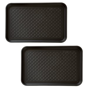 All-Weather Indoor/Outdoor Mat for Boots - Weather-Resistant Hard Plastic Shoe and Boot Tray with Raised Edge by Stalwart (Black, MEDIUM)