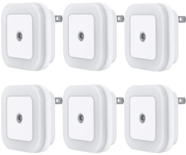 Uigos LED Night Light Lamp with Smart Sensor Dusk to Dawn Sensor, Daylight White, 0.5W Plug-in, 6-Pack