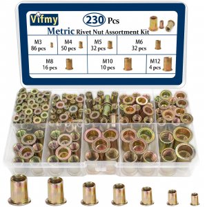 Vifmy Metric Rivet Nut Assortment Kit,230Pcs M3-M12 Rivnuts Zinc Plated