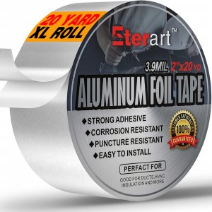 ETERART Heavy-Duty Aluminum Foil Duct Tape - 2" x 20 Yds, High-Temp Seal for HVAC, Dryer Vents & Insulation, Stops Air Leaks & Resists Extreme Heat for Home Repair, Silver