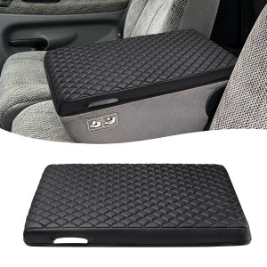 KBH Center Console Armrest Cover for Dodge Ram 1500 2500 3500 1994-2001, 19"x15" Jump Seat, Vinyl Leather Interior Accessories, Anti-Scratch, Black
