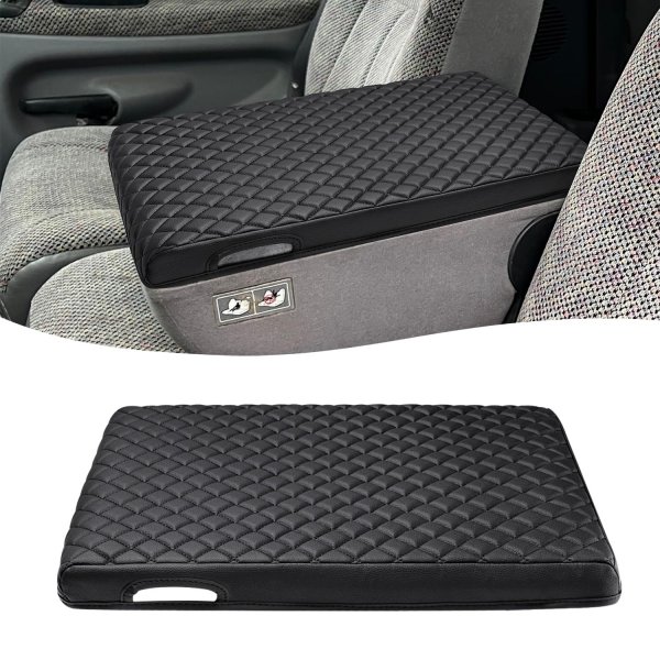 KBH Center Console Armrest Cover for Dodge Ram 1500 2500 3500 1994-2001, 19"x15" Jump Seat, Vinyl Leather Interior Accessories, Anti-Scratch, Black