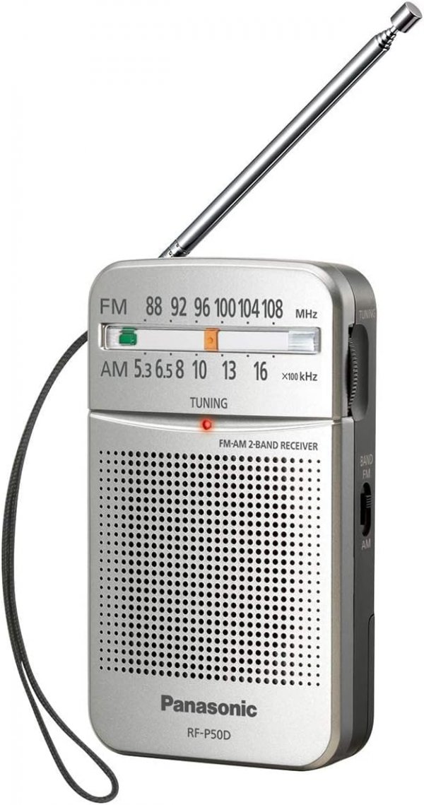 Panasonic Pocket FM/AM Portable Radio with Digital Tuner, Large Dial, Easy to See Fluorescent Pointer, Clear Sound, AM FM Radio Portable for Off-the Grid Trips, Blackouts, Battery Powered- RF-P50D
