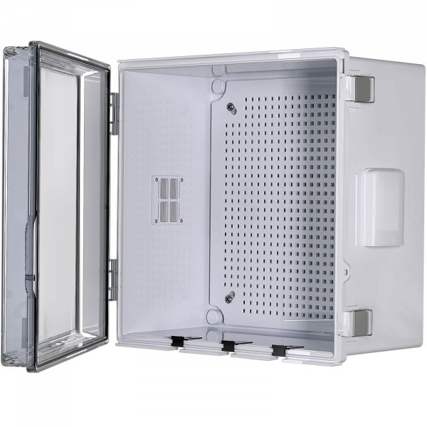 ABS Electrical Junction Box, Ventilated Design, Cable Grommets, IP65 Waterproof Enclosure, Indoor/Outdoor Use with Mounting Panel. (Clear Cover, 11.9"x11.9"x7")