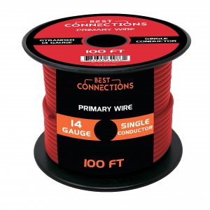 BEST CONNECTIONS Automotive Primary Wire - 100ft (Various Color Options) | Ideal for Trailer, Speaker, and Lighting Circuits | Durable Primary/Remote, Power/Ground Electrical Wiring (14 Gauge, Red)