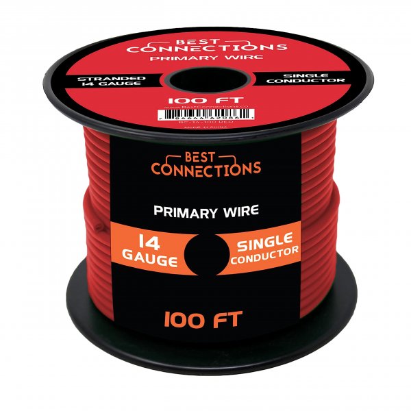 BEST CONNECTIONS Automotive Primary Wire - 100ft (Various Color Options) | Ideal for Trailer, Speaker, and Lighting Circuits | Durable Primary/Remote, Power/Ground Electrical Wiring (14 Gauge, Red)