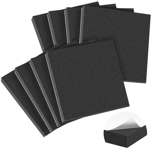 MYFAMIREA 8 PCS Adhesive Foam Padding Sheets Closed Cell Self Adhesive Sticky Foam Pads, 1/2" Thick 4'' x 4'' Neoprene Rubber Sheets Non-Slip Insulation Pads Vibration for Furniture Crafts Cars, Black