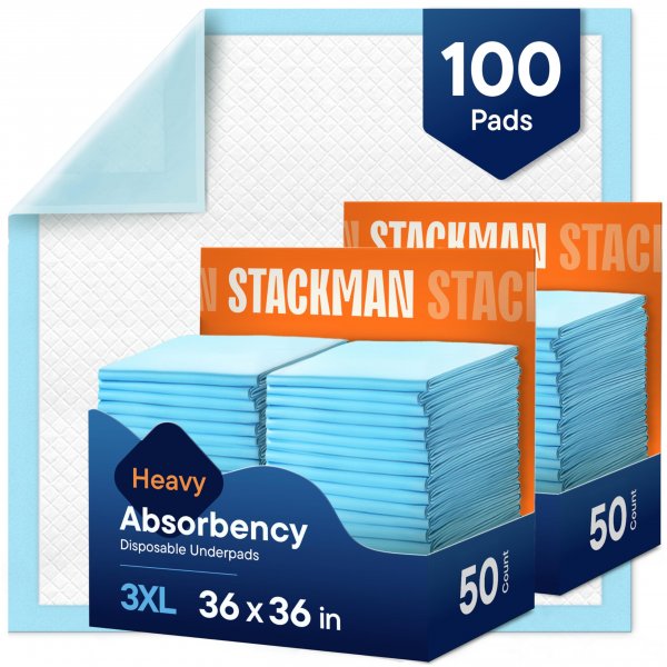 Chucks Pads Disposable Adult Underpads [100-Pack] 36"x36" XXXL Super-Absorbent Incontinence Bed Pads – Large Leak-Proof Mattress Protector Pee Pads for Adults, Seniors, Kids & Pets