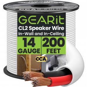 GEARit 14 Gauge Speaker Wire, CL2 Rated 14 Gauge Wire 200ft, Audio Cable with Red/Black Color Coded, Speaker Cable for in-Wall Home Theater, Car Stereo, Commercial Audio Systems, CCA(White)