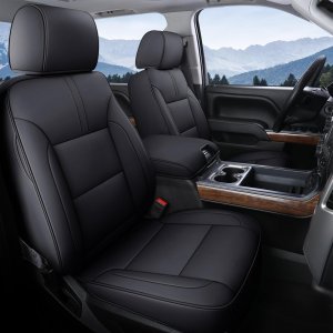 Coverado Chevy Silverado Seat Covers Full Set, Faux Leather Car Seat Covers Fit for 2014-2018 1500, 2015-2019 2500HD 3500HD Chevy Silverado GMC Sierra Crew Double Extended Cab (Black)