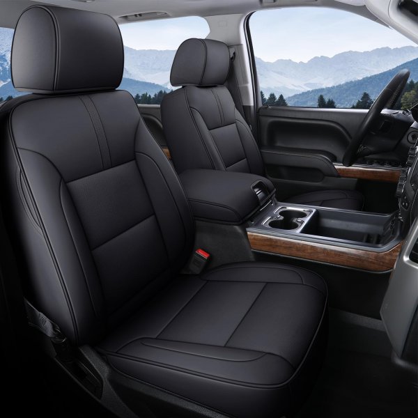 Coverado Chevy Silverado Seat Covers Full Set, Faux Leather Car Seat Covers Fit for 2014-2018 1500, 2015-2019 2500HD 3500HD Chevy Silverado GMC Sierra Crew Double Extended Cab (Black)