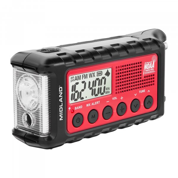Midland - ER310, Emergency Crank Weather AM/FM Radio - Red/Black