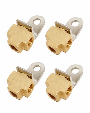 4 Pack 3-Way Brake Line Tee with Bracket, 3/16 in Tube, 3/8-24 UNF Brass