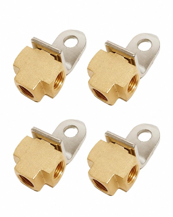 4 Pack 3-Way Brake Line Tee with Bracket, 3/16 in Tube, 3/8-24 UNF Brass