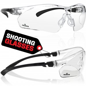 NoCry Clear Shooting Glasses for Men with Anti-Fog and Scratch Resistant Wraparound Lenses — ANSI Z87 Safety Glasses for Men with Adjustable Temples & Nose Pad — 100% UV Eye Protection for Shooting