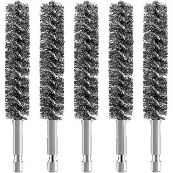 Geiserailie 5 Pieces Wire Bore Brush Drill Hex Shank, Stainless Steel