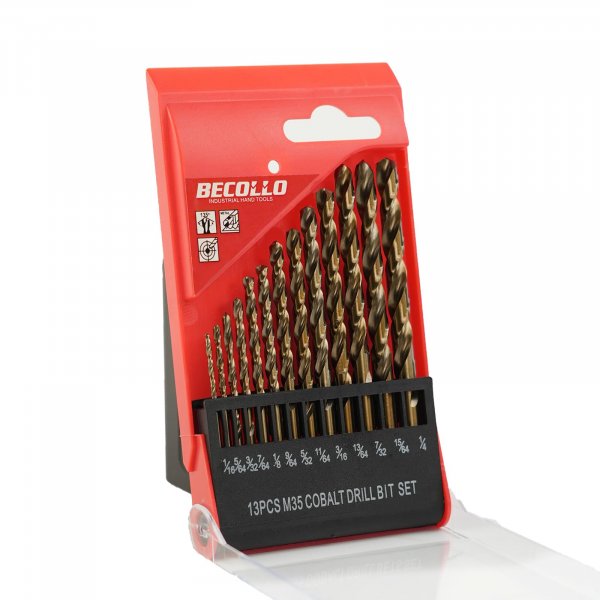 BECOLLO 13PCS (1/16"-1/4") Cobalt Drill Bit Set, M35 Jobber Length Twist Drill Bits,Suitable for Drilling in Hard Metal, Stainless Steel, Cast Iron