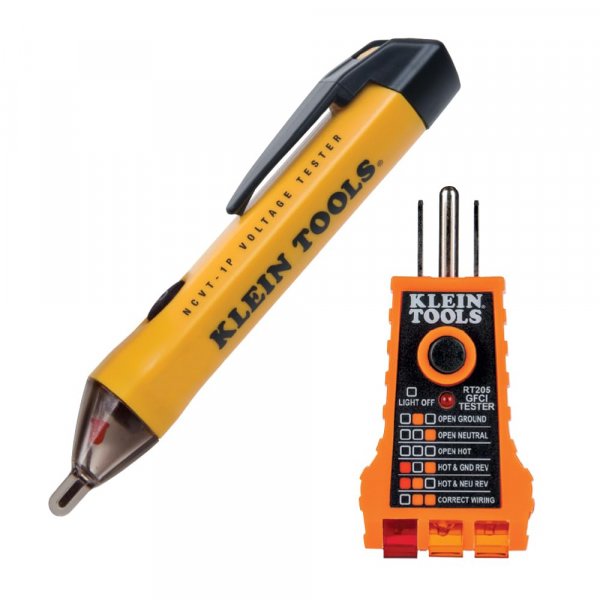 Klein Tools NCVT1PKIT Electrical Tester Kit with Non-Contact Low Voltage Test Pen, 50 to 1000V AC and GFCI Receptacle Tester, 2-Piece