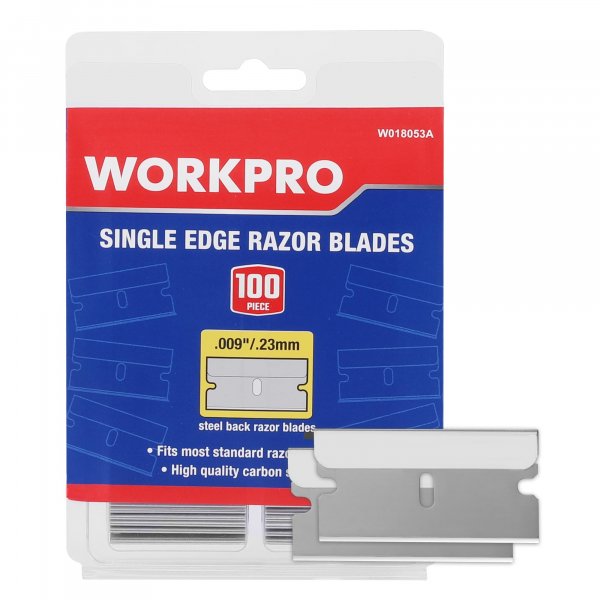 WORKPRO 100-Pack Single Razor Edge Blades, Industrial Scraper Blade, High Carbon Steel One Edge Razor Blades