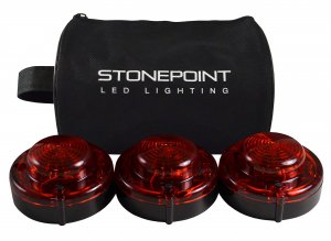StonePoint LED Lighting Emergency LED Road Flare Kit Set of 3 LED Bright Roadside Beacons with Magnetic Base Flashing or Steady Red Lights Includes Storage Bag