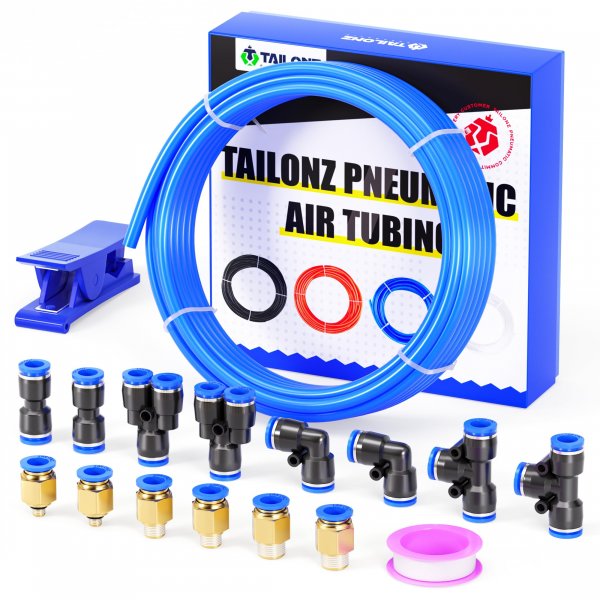 TAILONZ Blue 6mm OD 4mm ID PU Air Hose Pipe Tube Kit 10 Meter 32.8ft