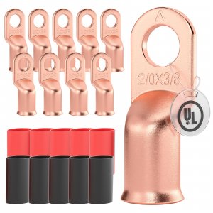2/0 AWG/Gauge - 3/8" Battery Cable Lug Copper Connector Wire Ring Terminal