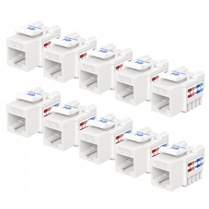 Cable Matters [UL Listed] 10-Pack 10Gbps Cat6 Keystone Jacks, RJ45 Keystone Jack, Ethernet Modular Jack in White for Patch Panel and Wall Plate