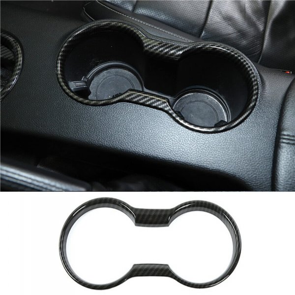 KDFUHRUI Car Water Cup Holder Frame Decoration for Ford Mustang Accessories 2015 2016 2017 2018 2019 2020 2021 2022 2023, Interior Accessories，Black Carbon Fiber