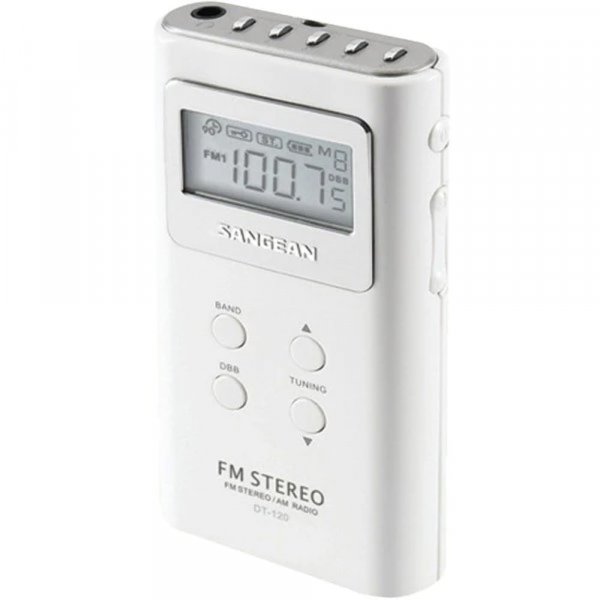 SANGEAN SNGDT120W Portable Pocket AM/FM Digital Clock Radio (White)