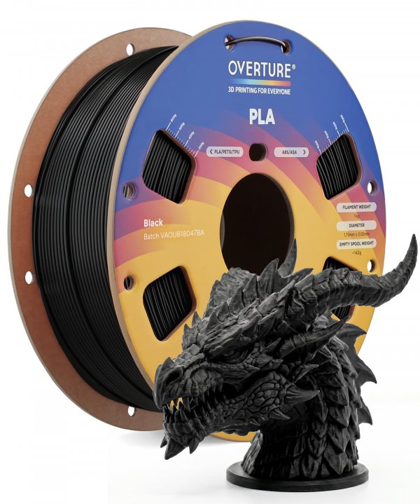 OVERTURE High Speed PLA Filament 1.75mm 3D Printer Filament,1kg Black