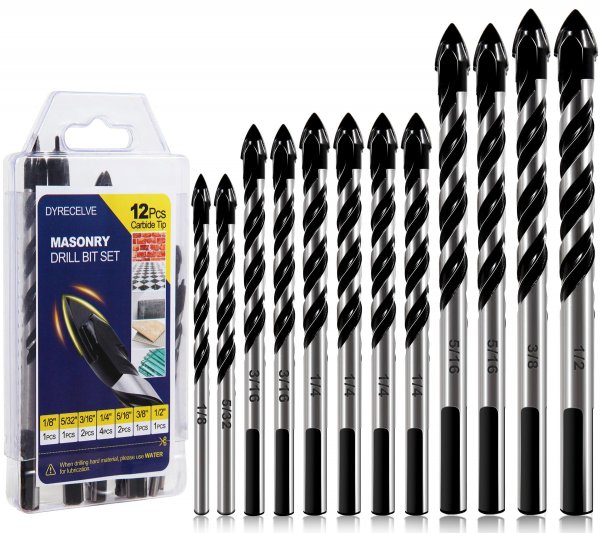 DYRECELVE 12-Piece Masonry Drill Bit Set and Concrete Drill Bit Set