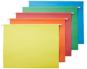 Amazon Basics Hanging File Folders with Adjustable Tabs, Sturdy Expandable Document Organizer, Letter Size, Assorted Colors, 25-Pack